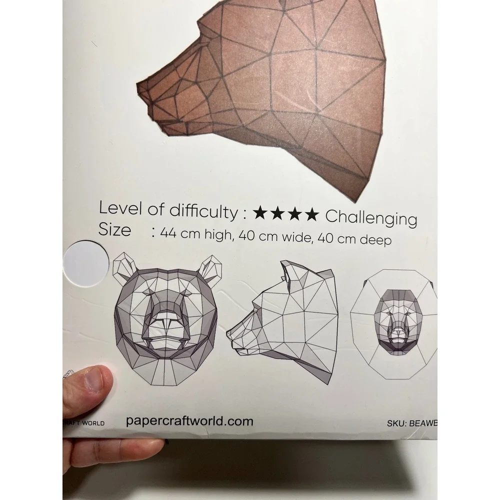Papercraft World Bear Head DIY Paper‎ Model Brown 3D Geometric Wall Art BEAWBR